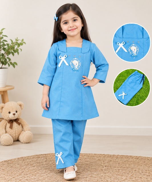 Girls Blue Frozen Elsa Kurta Set - Back View