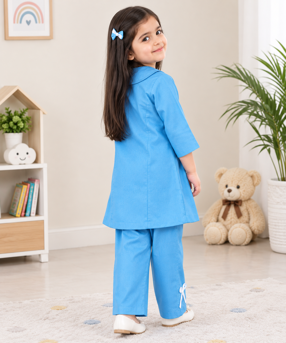 Girls Blue Frozen Elsa Kurta Set - Front View