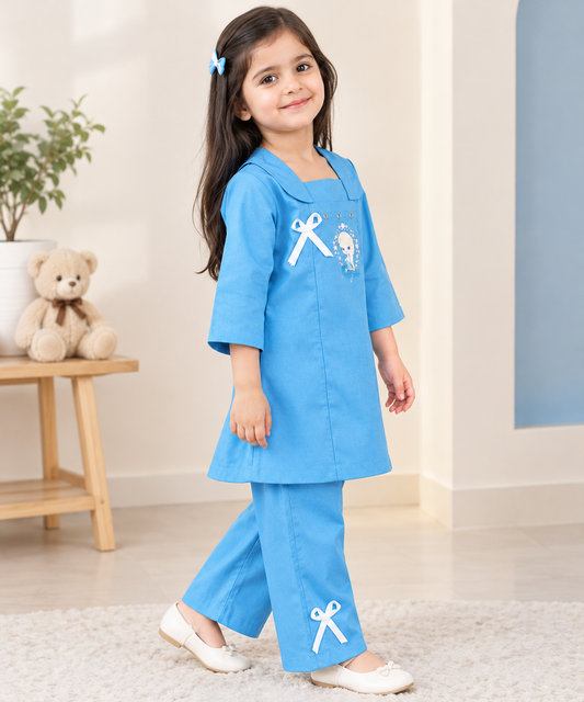 Girls Blue Frozen Elsa Kurta Set - Side View